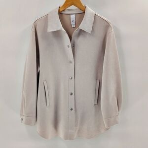 Marla Wynne Layers Faux Suede Shacket Size Large Light Beige Snap Down